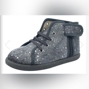 CHILDRENCHIC GIRL'S SIDE-ZIP CHUKKA BOOT, GREY SILVER BUBBLE VELVET Size 8.5